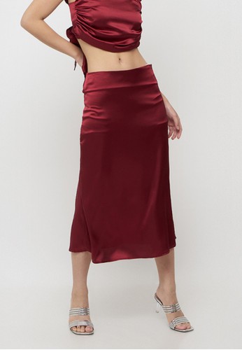 Lux Victoria Satin Silk Midi Mermaid Skirt in Red Wine