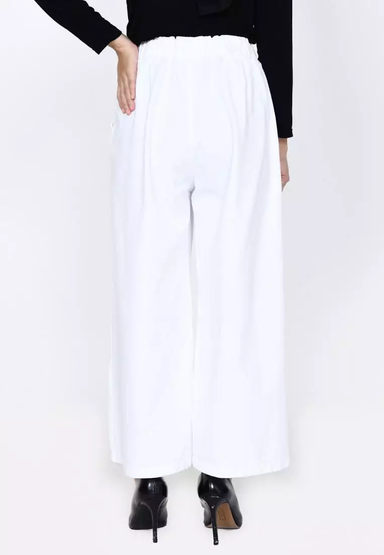 Denim Palazzo Kelly (Celana Kulot Bawah Lebar) Putih