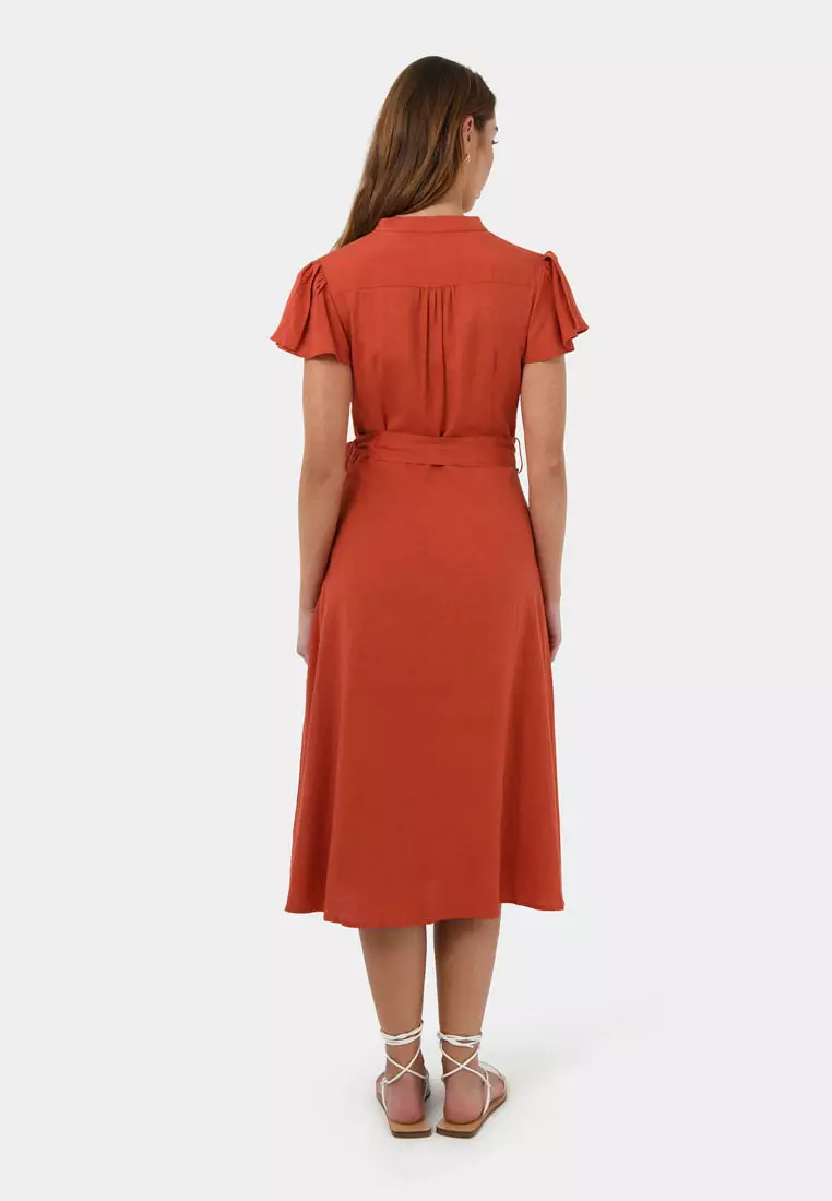 Buy FORCAST Anne Linen Midi Dress 2025 Online ZALORA Philippines