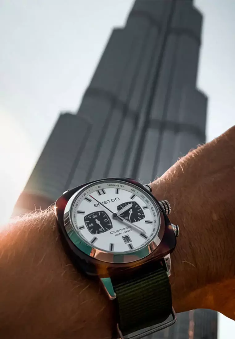 Briston Clubmaster Sport Green Fabric Analog Quartz Watch For Men 17142.SA.TS.2.NGA