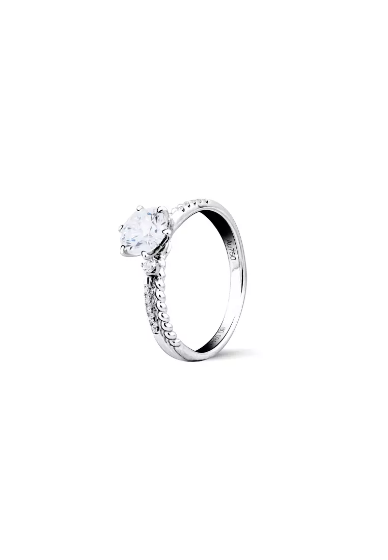 1.01ct Classic Six-Prong Certified Lab Grown Diamond Engagement Ring with Textured Band in 18K White Gold