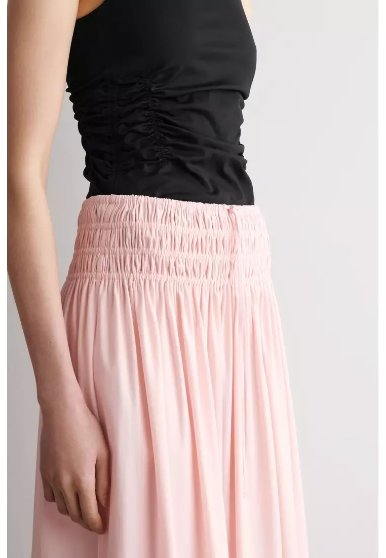 RUCHED-WAIST MIDI SKIRT