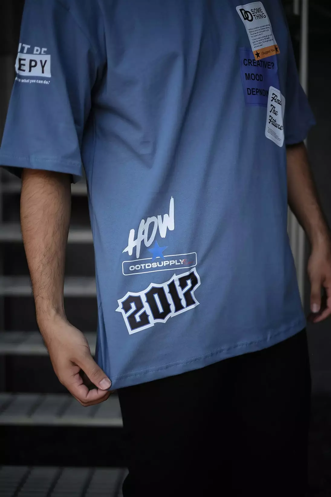 OOTDSUPPLY Oversized Tshirt Future Steel Blue & Black