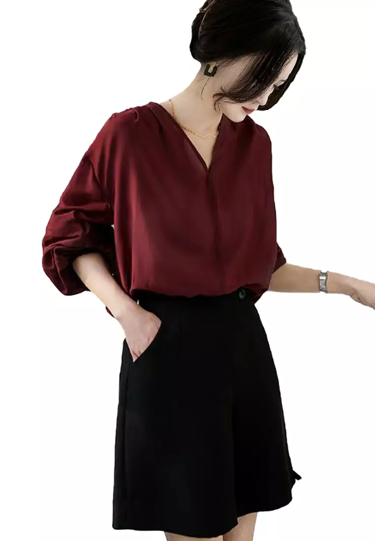 Buy Red Banana Crepe Power Shoulders Crop Jacket And Flared Pant