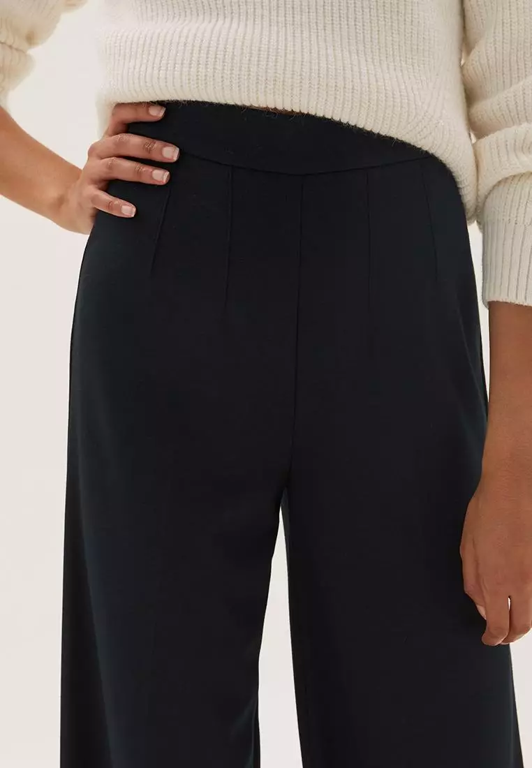 Buy MARKS & SPENCER M&S Jersey Wide Leg Trousers with Stretch Online ...