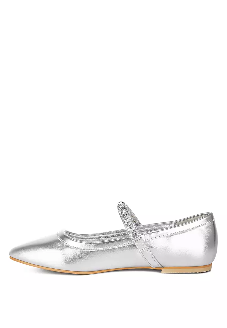 Metallic Mary Jane Ballerinas in Silver