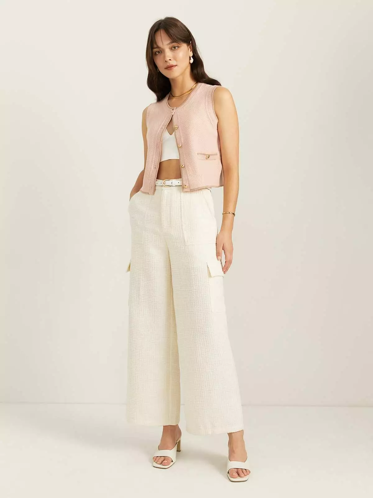 Knit Sleeveless Vest - Pink