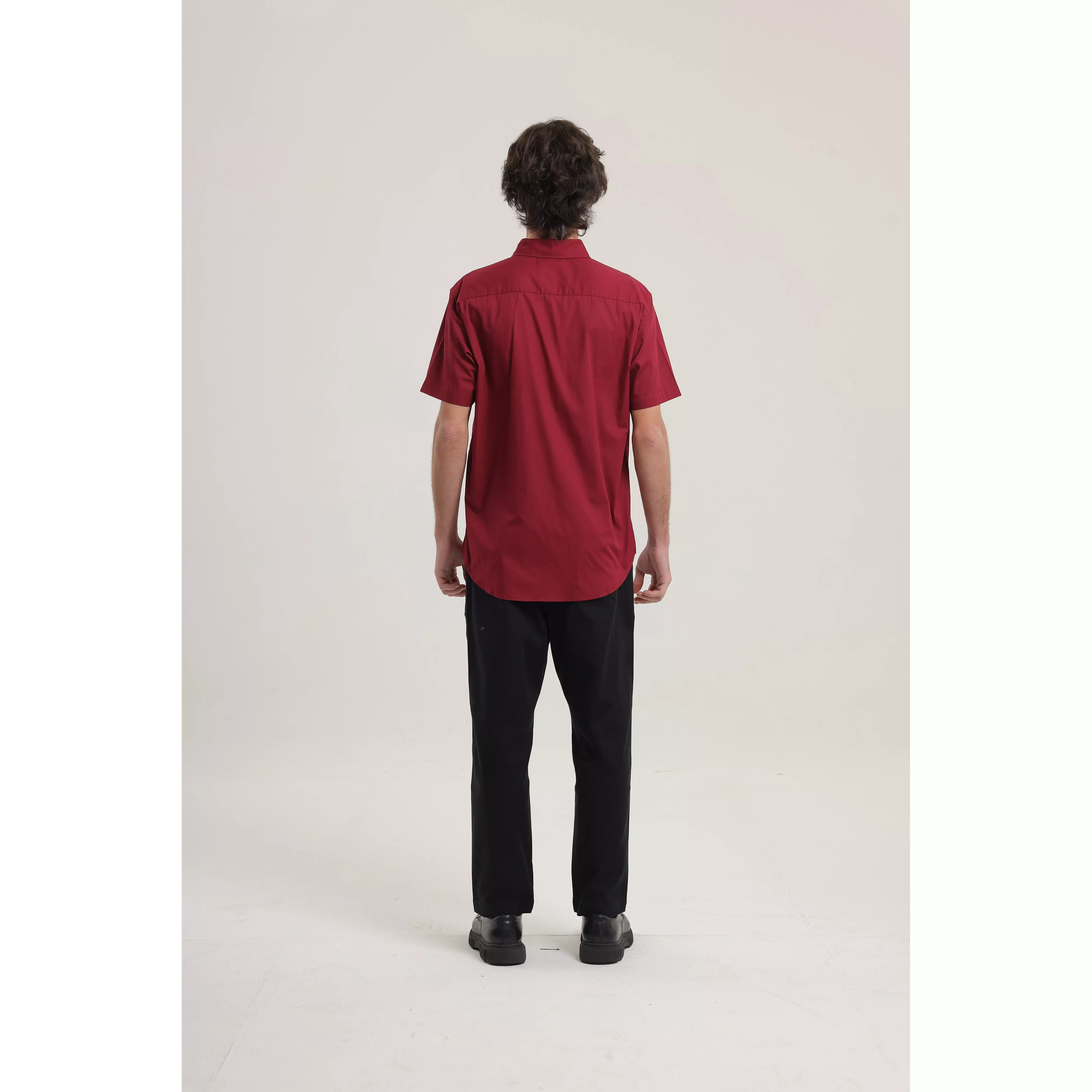 LARUSSO - Big Size Poplin Relaxed Short Sleeved Basic Shirt - Burgundy