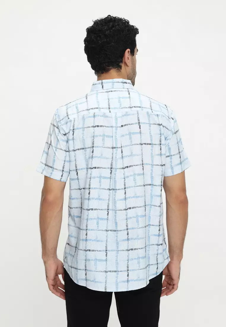 POLICE Kemeja Printing Cotton Soft Biru Regular Fit Pria