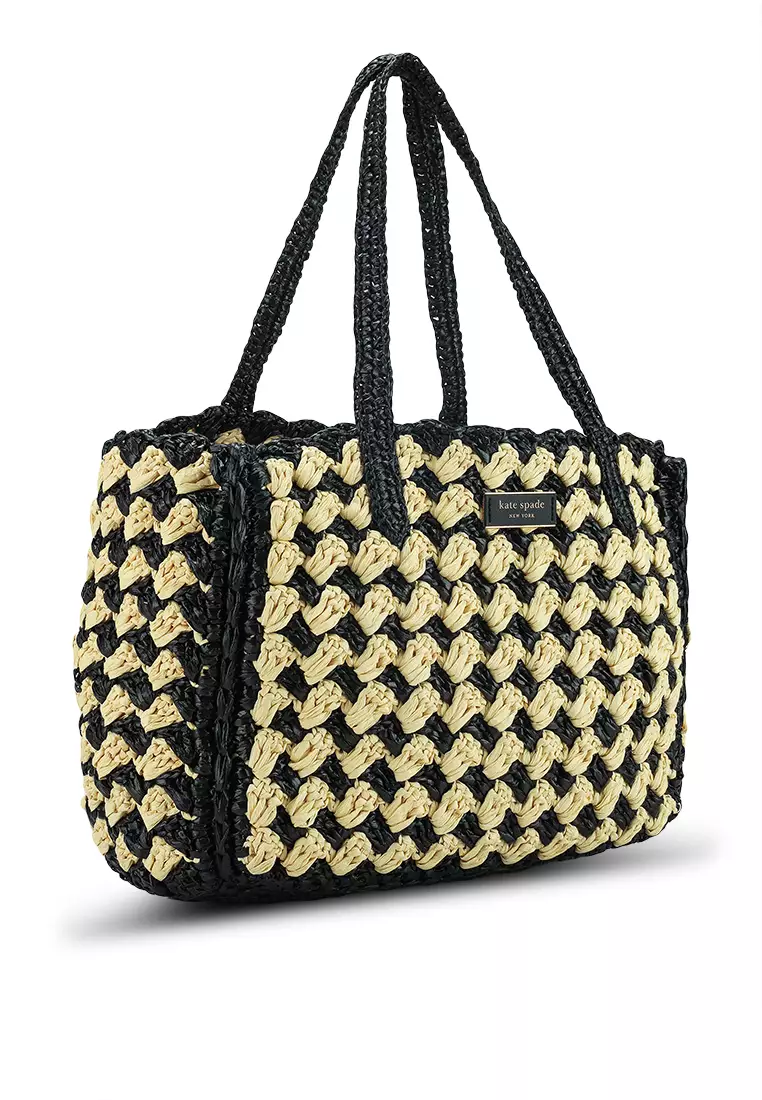 Kate Spade New York High Tide Striped Crochet Raffia Medium Tote Bag