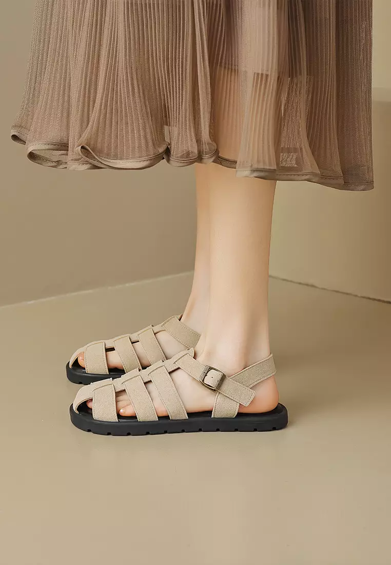 Round Toe Microfiber Leather Sandals WW8397-3