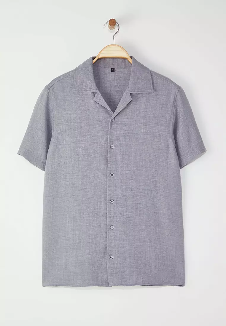 Grey Regular Fit Linen Look Loose Loose Shirt TMNSS25GO00075