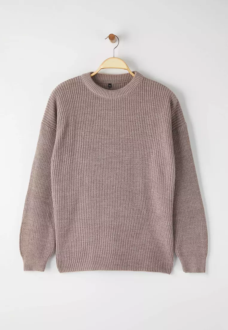 Mink Wide Pattern Ribbed Soft Textured Knitwear Sweater