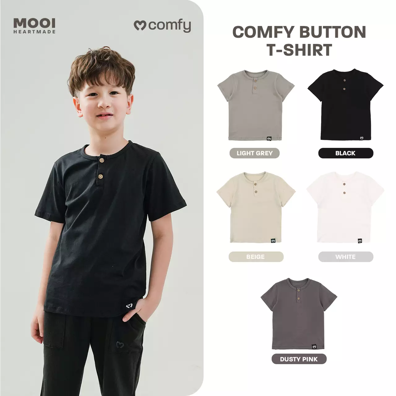 Mooi Kaos Anak Laki-Laki Comfy Button Tshirt - White