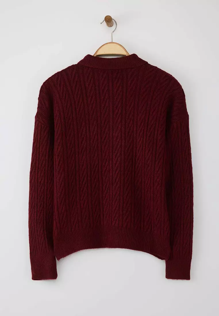 Burgundy Wide Fit Soft Textured Knitwear Sweater