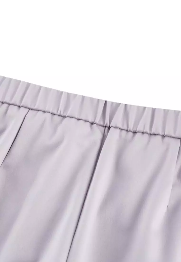 Cotton Blend Spandex Satin Cropped Cigarette Pants With Elastic Waistband