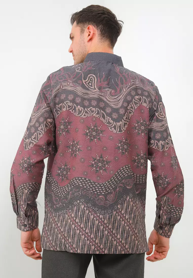Batik Talenta Exclusive Lengan Panjng Dobby Magenta Grey