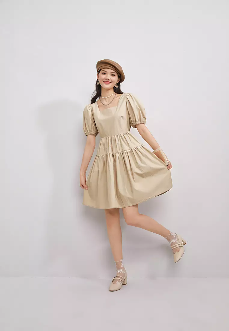 Short Sleeve Square Collar Mini Dress