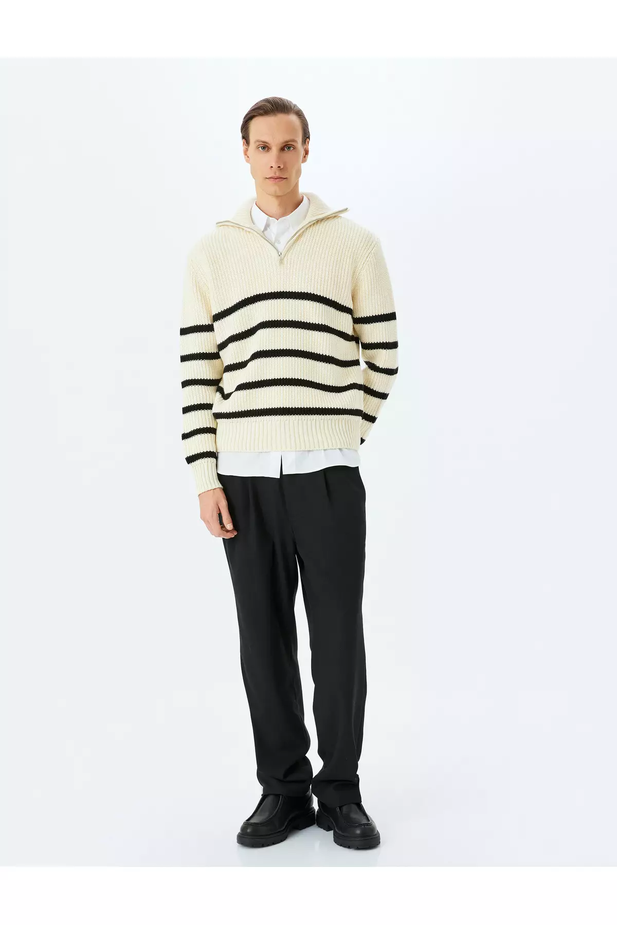 Half-Zip Striped Winter Knit Sweater