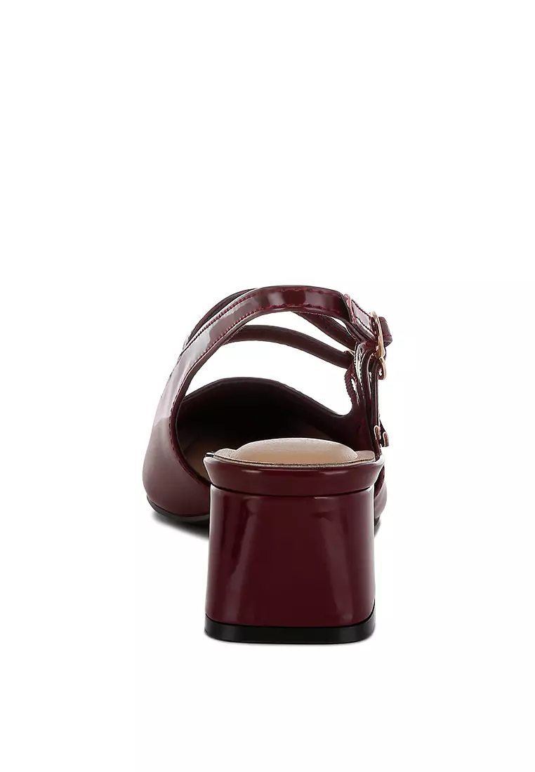 Block Heel Slingback Sandals in Red