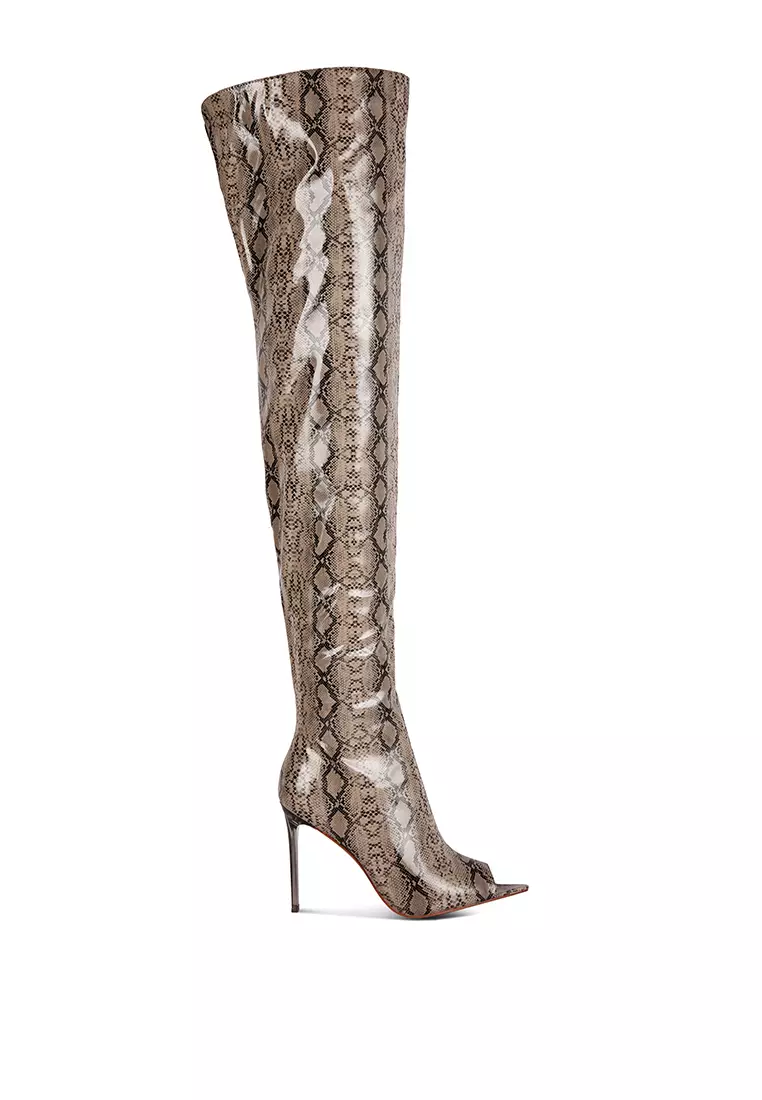 Discount on London Rag  shoes - SKU: Black Snake Print Stiletto Long Boots