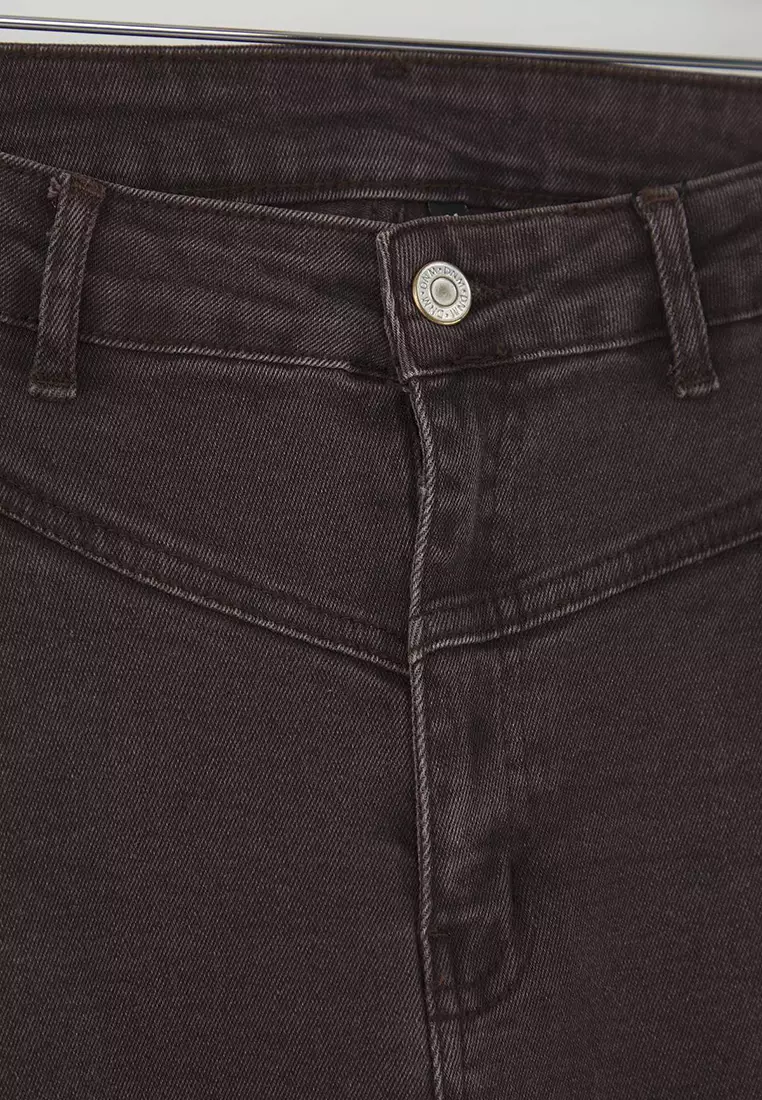 Brown High Waist Comfort Stitch Detailed Flare Fit Jeans