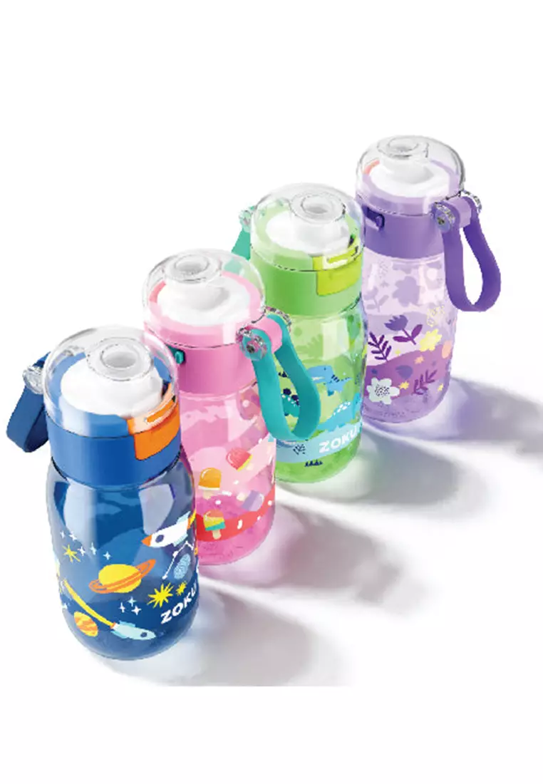 Kids Flip Straw Bottle - Zoku Clear Safari