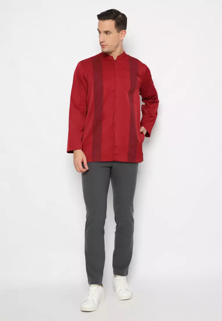 Jobb Aljazair Koko Pria Lengan Panjang Regular Fit Maroon