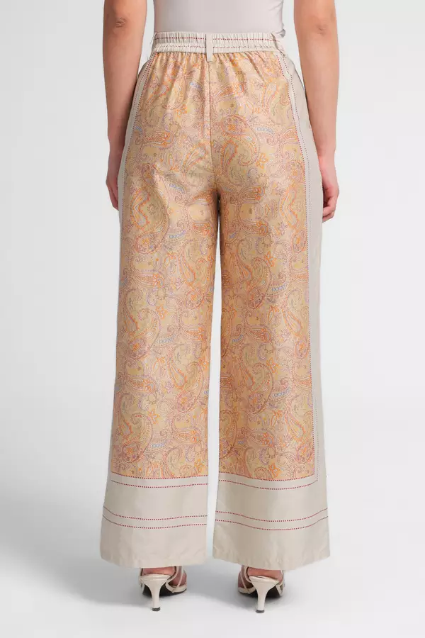 MINIMAL - Helene - Celana Lurus Katun Motif Paisley - Beige