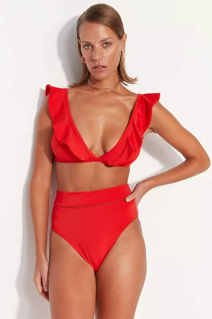 Buy Trendyol Red Stripe Accessorized High Waist Bikini Bottoms
