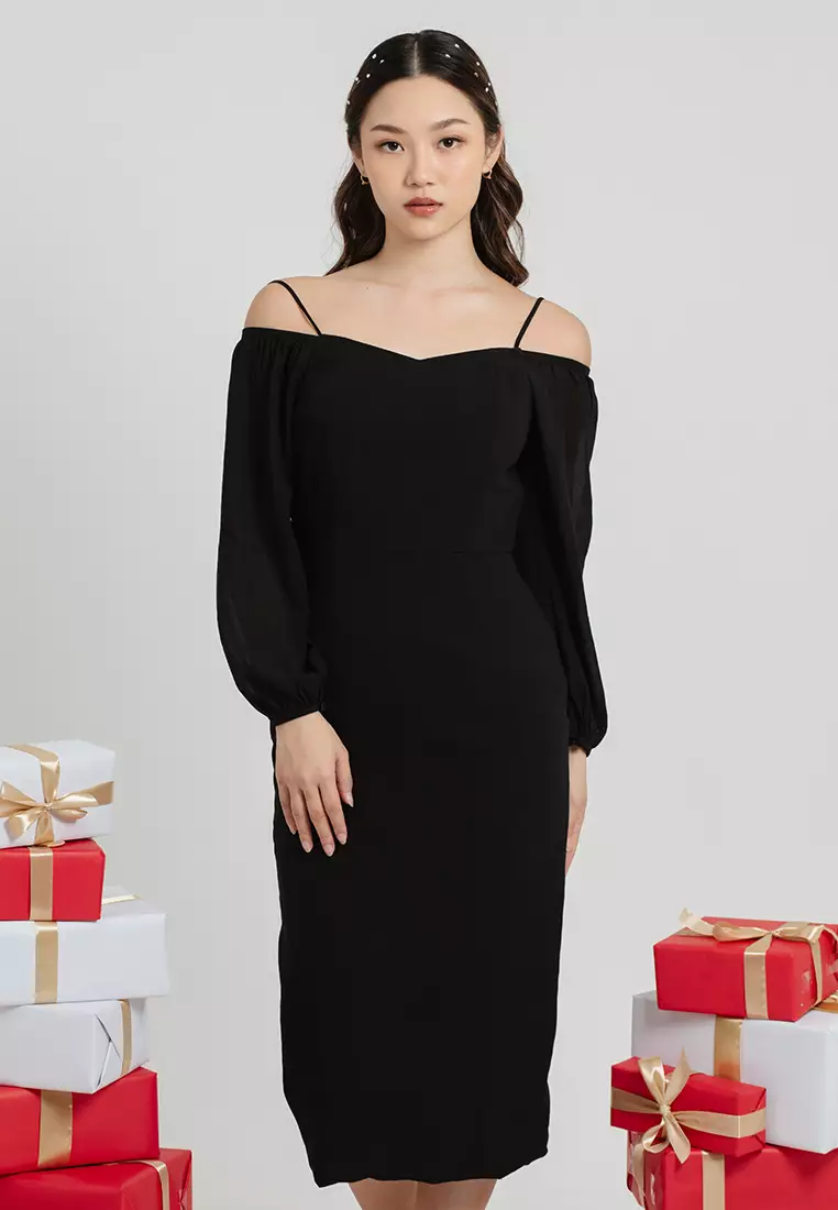 Glory Off Shoulder Dress in Black