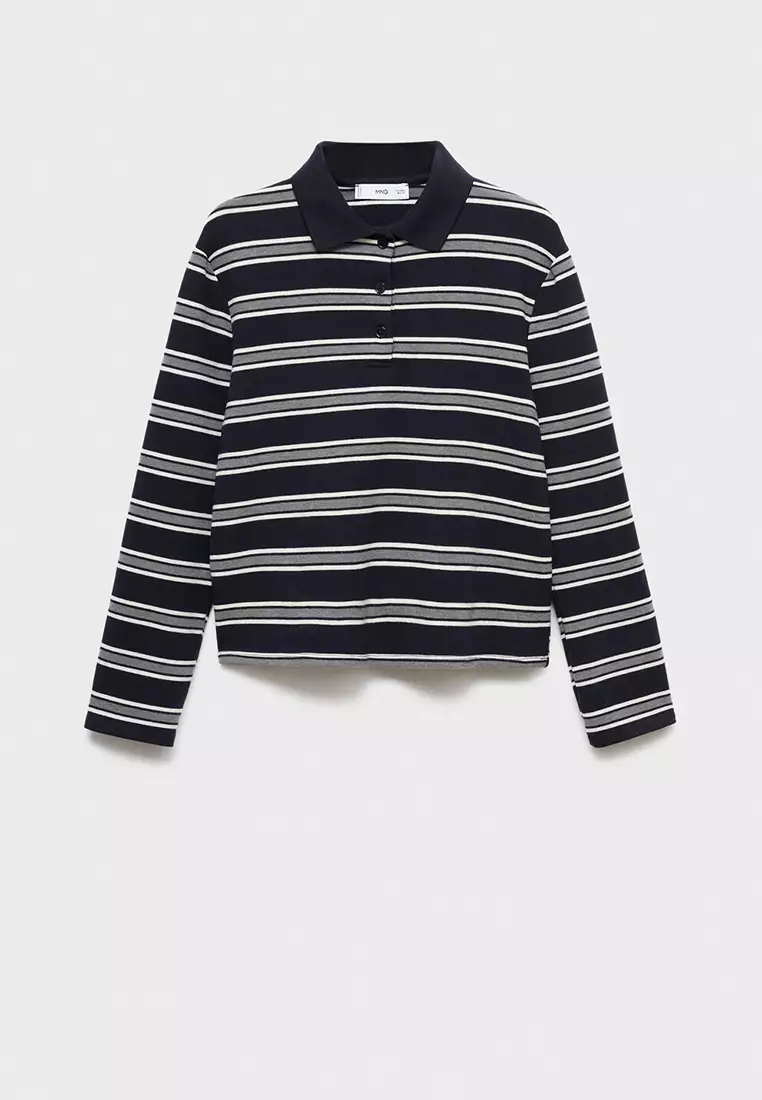 Striped Polo-Neck T-Shirt