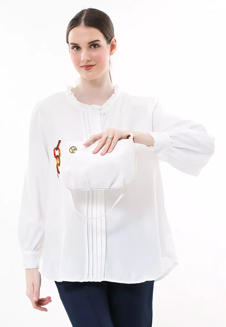 Karlina Tas Selempang Wanita Motif Polos Elegant Premium Quality - White