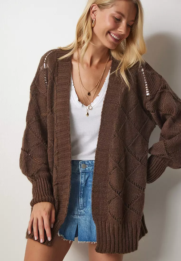 Diamond Patterned Openwork Cardigan