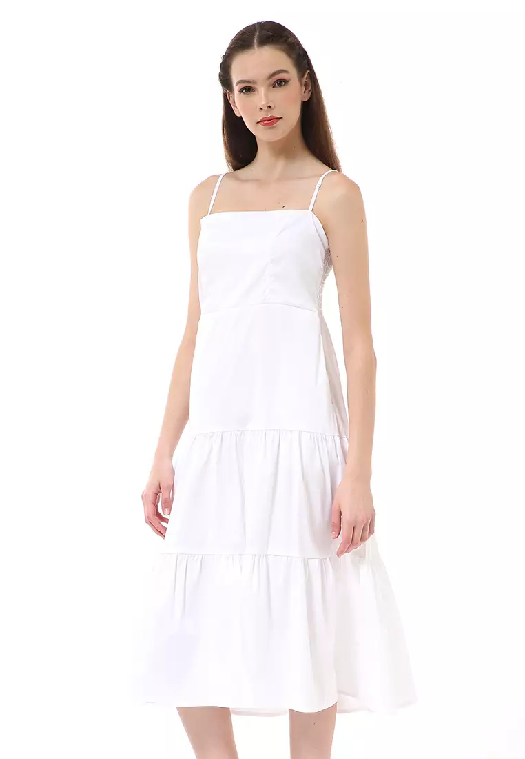 Rachel Strap Dress Wanita Simple Desain Motif Polos Material Cotton ORIGINAL - White