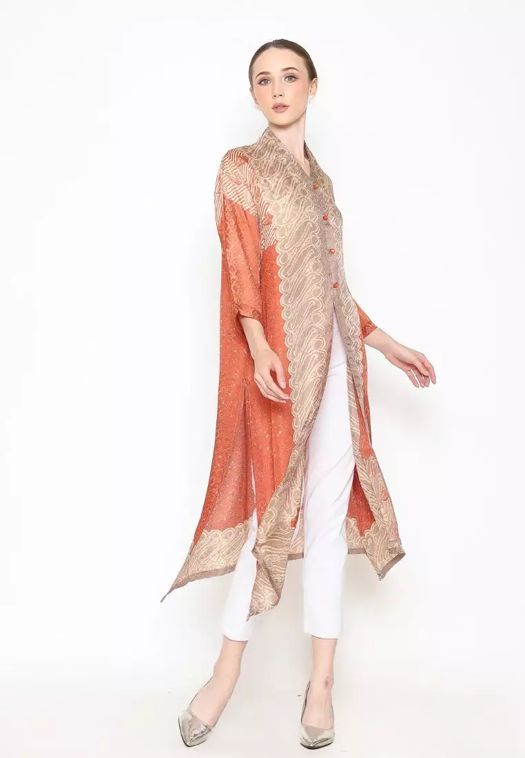 Rinjanie Batik - Outer Tunik Belah Terracota - Dress Outer Unik - Dress Batik Kekinian - Batik kawung - Megamendung - Batik Parang - Batik Fit Hijab dan Non hijab - TUBL - TC