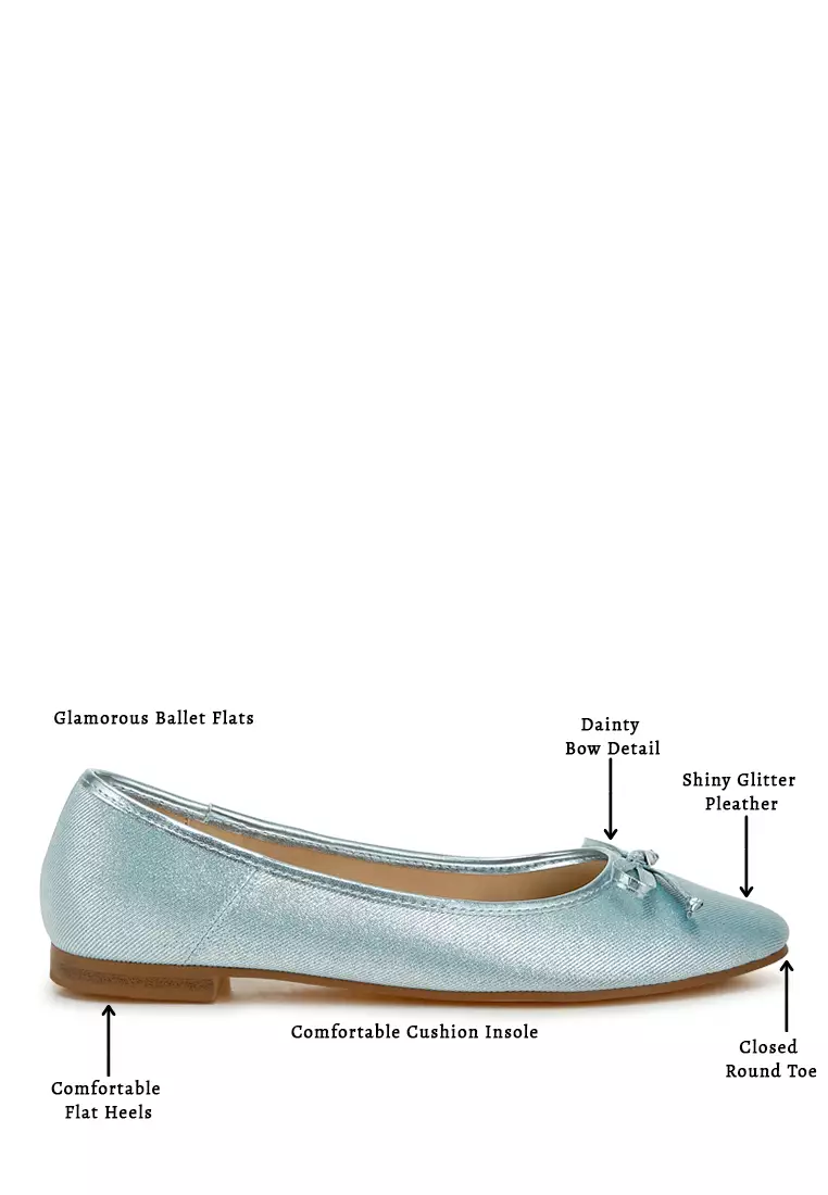 Sepatu Balet Metalik Warna Biru Muda