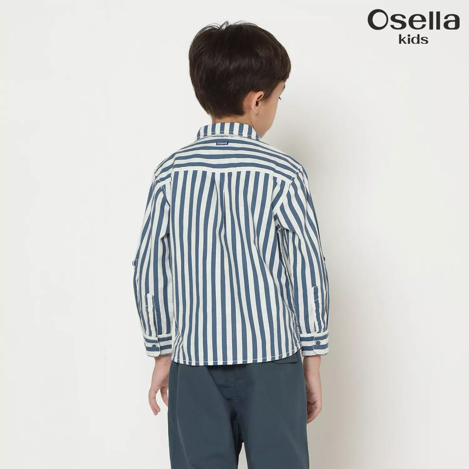 Osella Enzo Stripe Regular Fit Shirt In Blue 2237500736 | Kemeja Garis Garis Lengan Panjang Anak LakI Laki