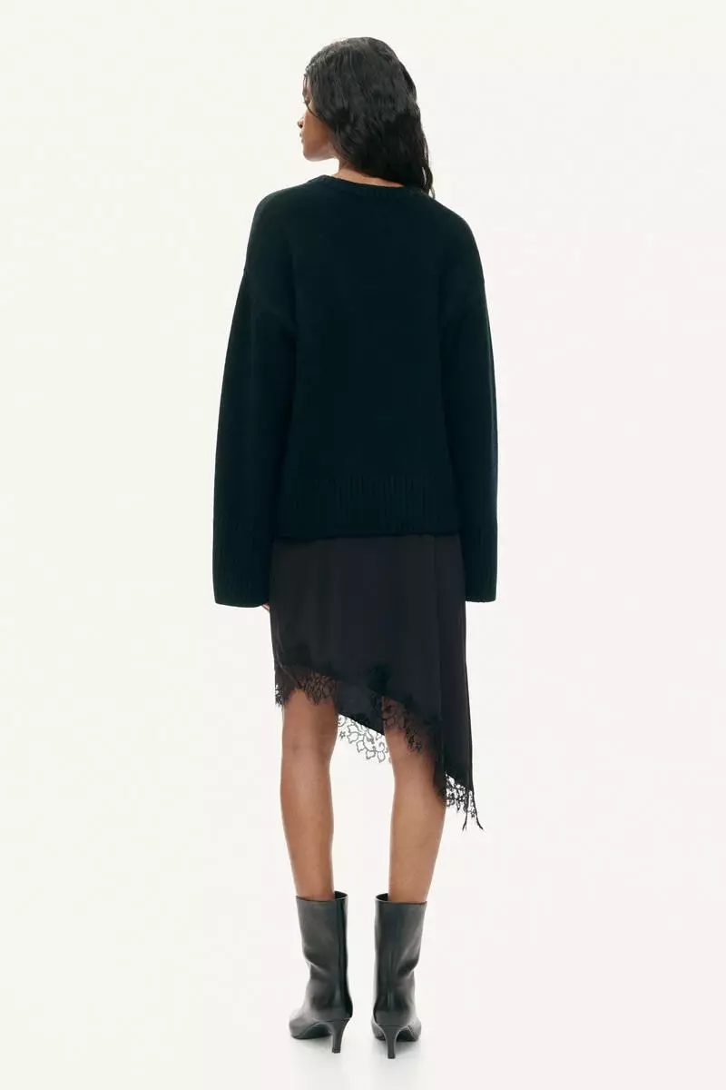 Asymmetric lace-trimmed skirt