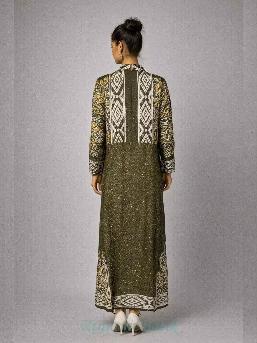 Rinjanie Batik - GSHI - HO - Gamis Shanghai Green Olive
