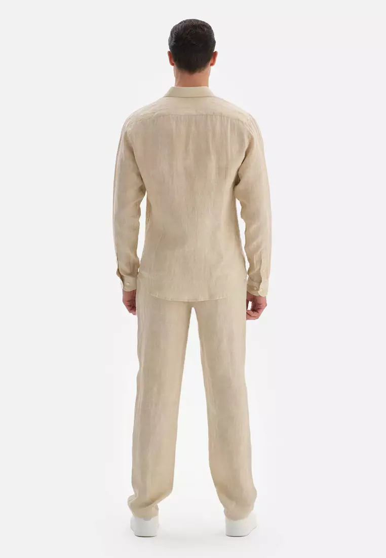 Beige Trousers, Long Leg, Beachwear for Men