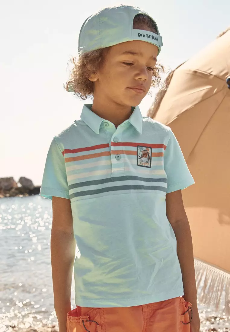 Turquoise Striped Polo Shirt