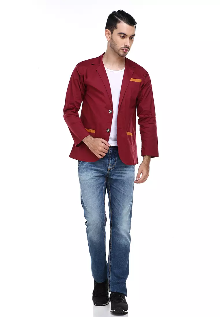 Woreq Jas Blazer Pria Formal Suits Resmi Three Pockets Material Cotton Strecth ORIGINAL - Maroon