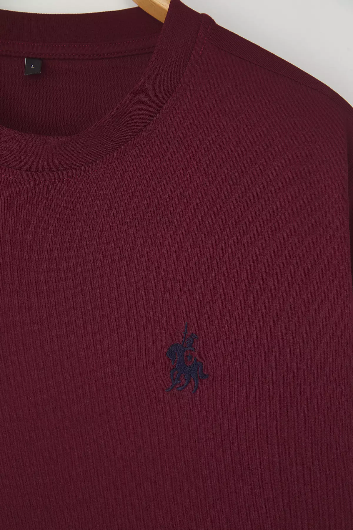 Claret Red Regular/Normal Cut Embroidery Detailed 100% Cotton T-Shirt Tmnss24Ts00056