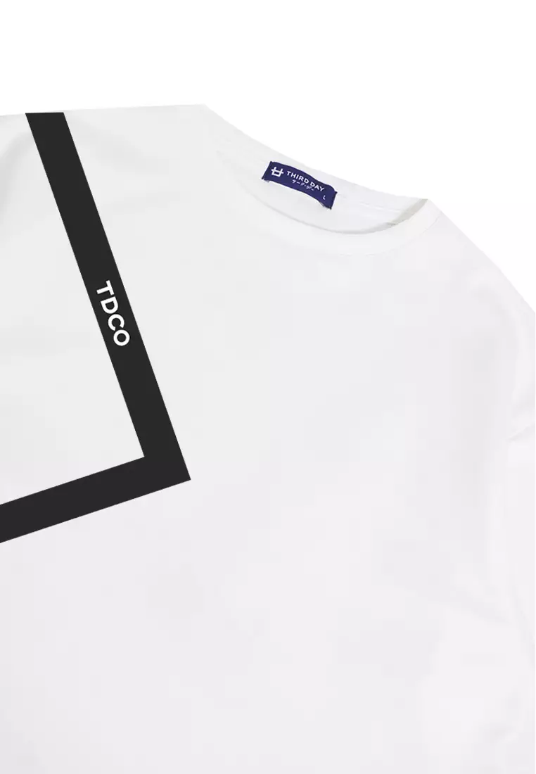 MTK41 Kaos Oversize Distro Pria Triangle Line Tdco Putih
