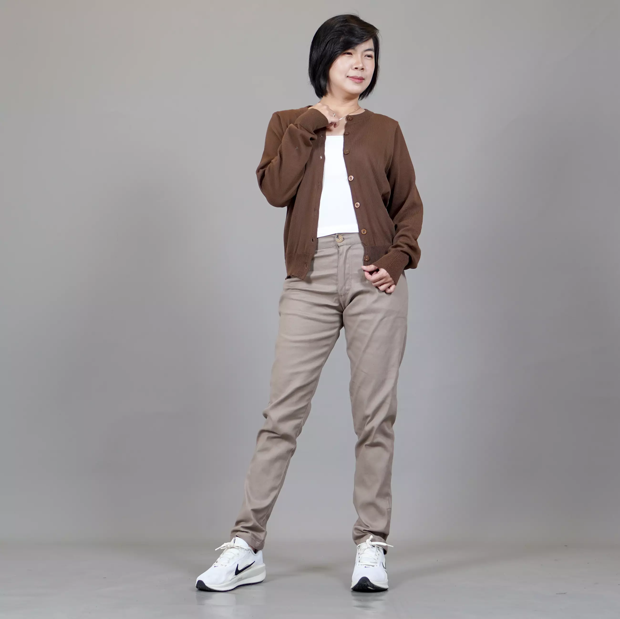  SANDRA Cardigan Wanita O Neck Kardigan Wanita Leher O - BRONZE