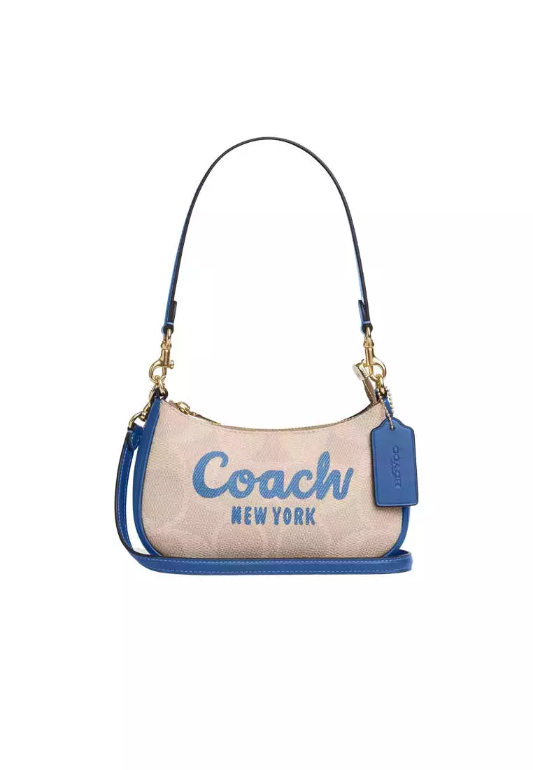 バッグ COACH Signature Canvas Bag White Blue COACH Signature Canvas Bag White Blue