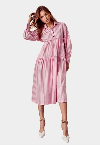 iROO pink Oversize Stripe Dress 4F422AA2E1016EGS_1