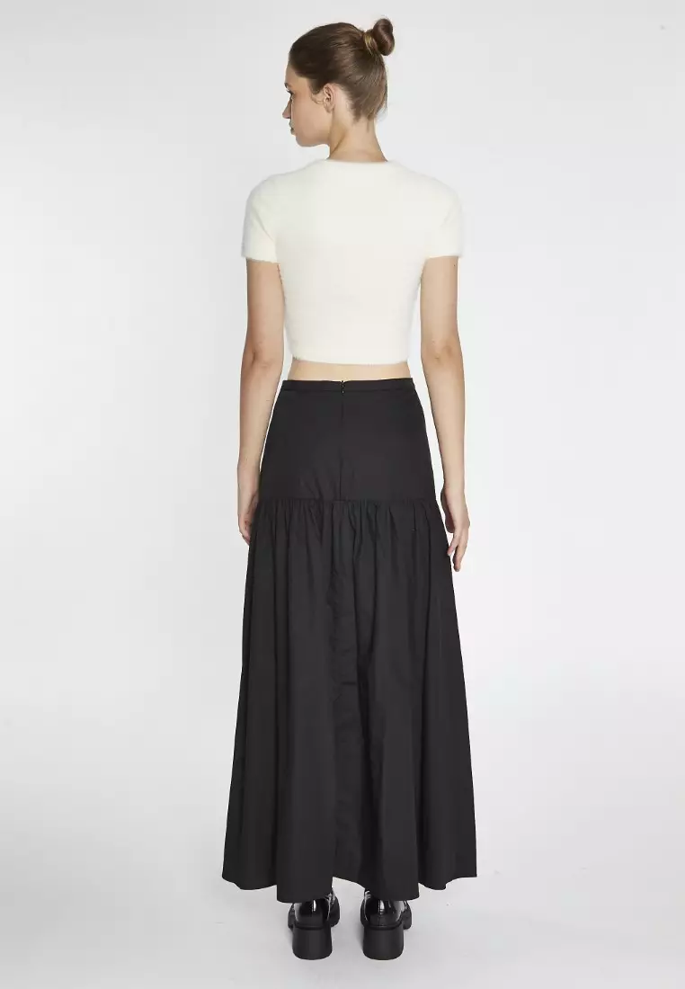 Black Dropped Waist Maxi Skirt