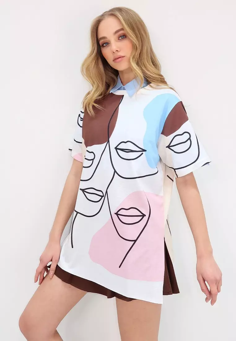 Women's Brown Crew Neck Digital Printed Side Slit Sweatshirt